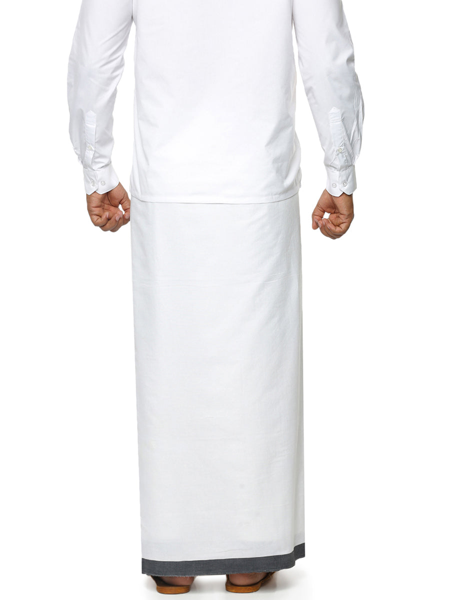 Mens Double Dhoti White with Black Plain Border Terra Special-Back view
