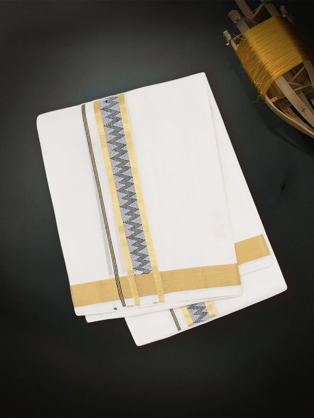 Men Premium Handloom Off White Dhoti with Fancy Border HLM71