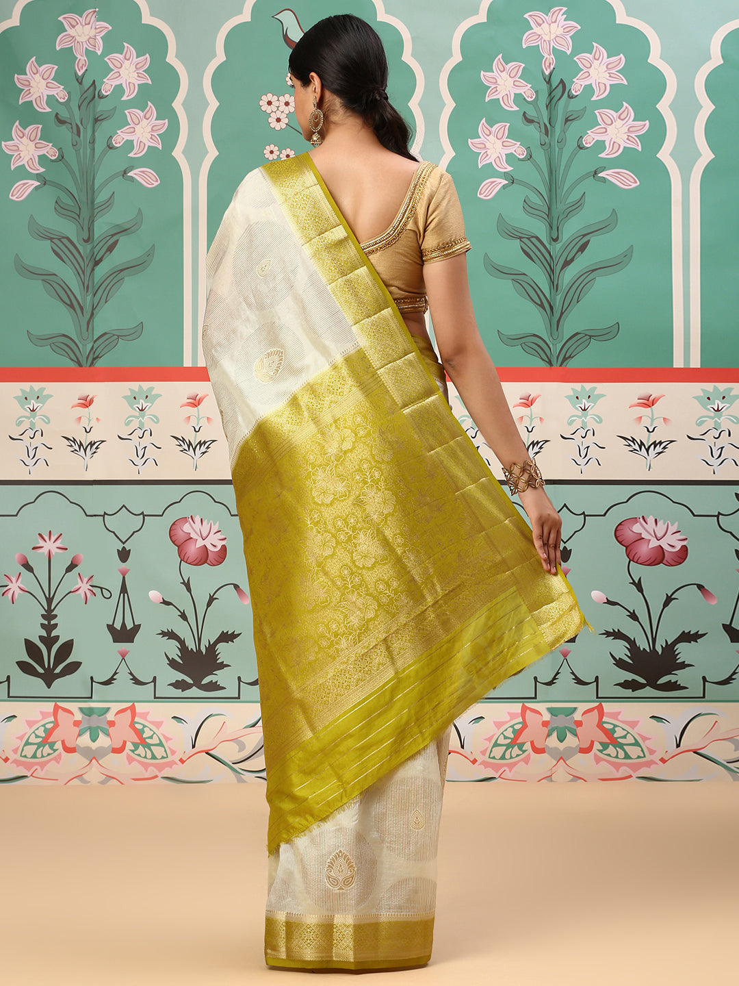 Women Semi Raw Silk Weaving Saree Cream SRS74