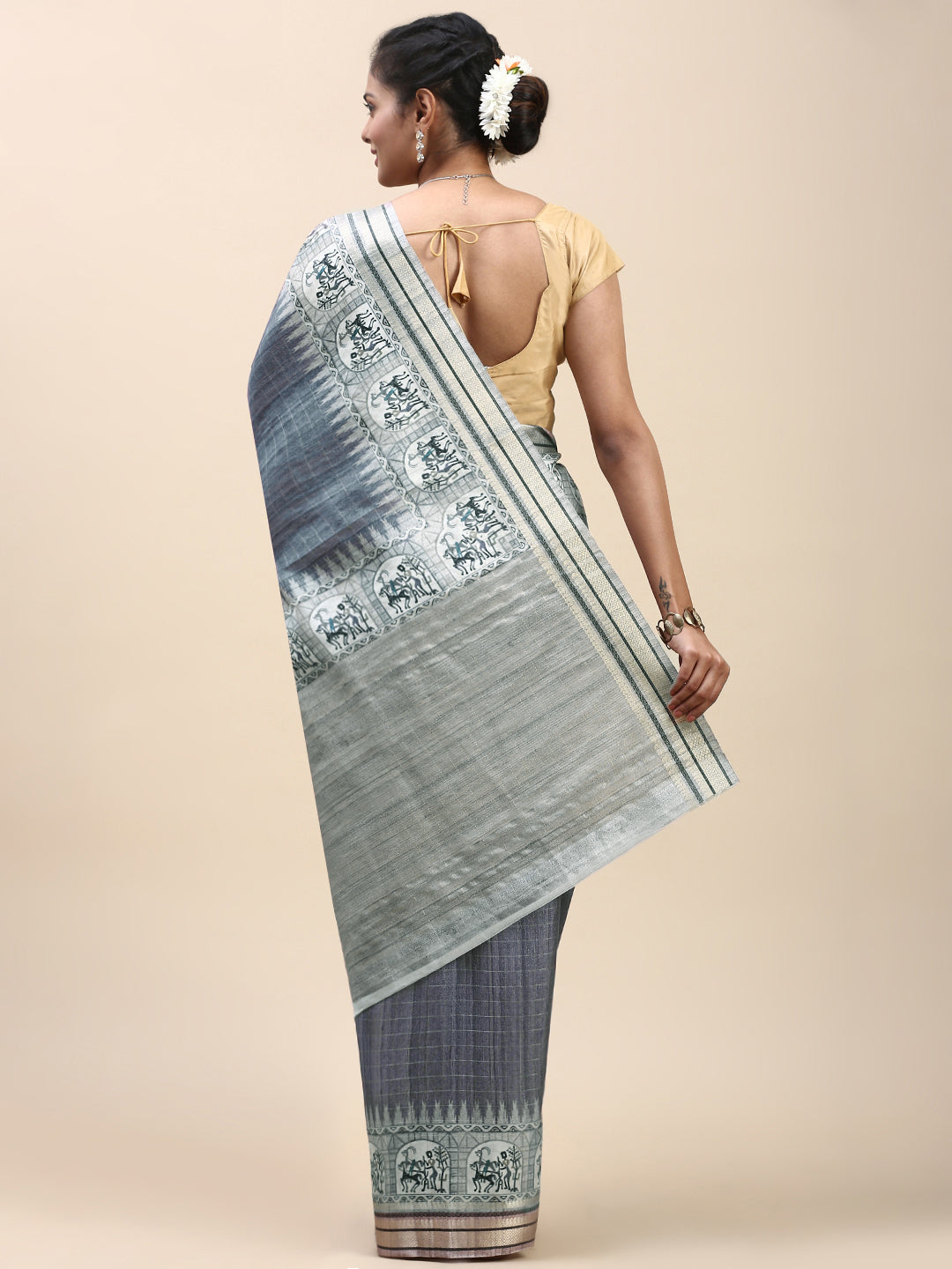 Women Semi Tussar Saree Blue ST194