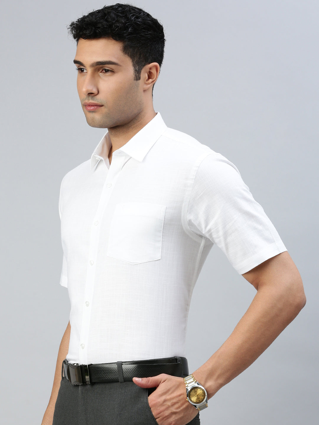 Men 100% Cotton Shirt Celebrity White V2