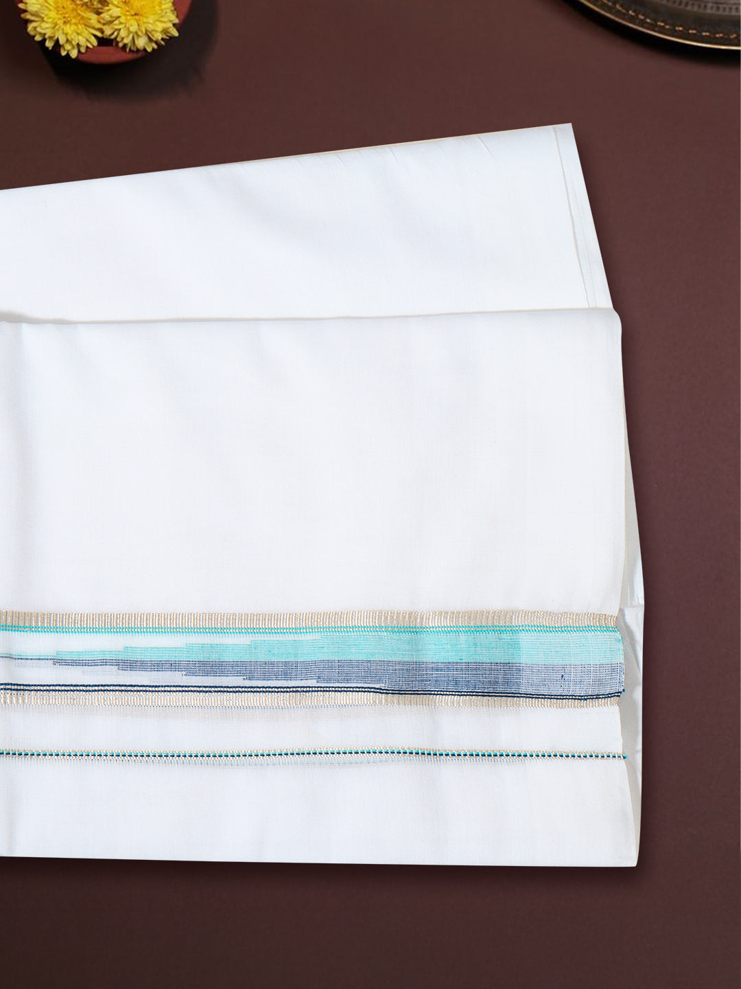 Men 100% Cotton Double Layer White Dhoti with Fancy Jari Border Luxury Club LCFJ07