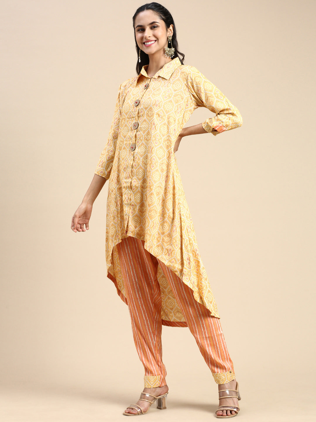 Women Cotton Sandal & Orange Collar NecK Printed Kurti Set PKS11-Side view