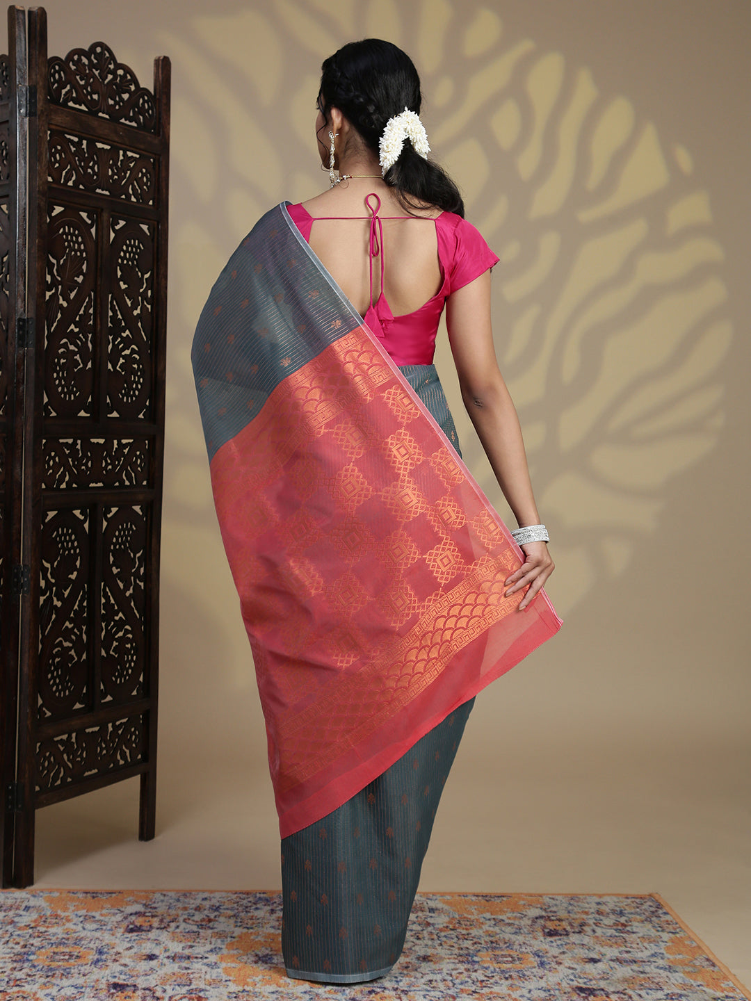 Women Green Kora Cotton Saree SK105