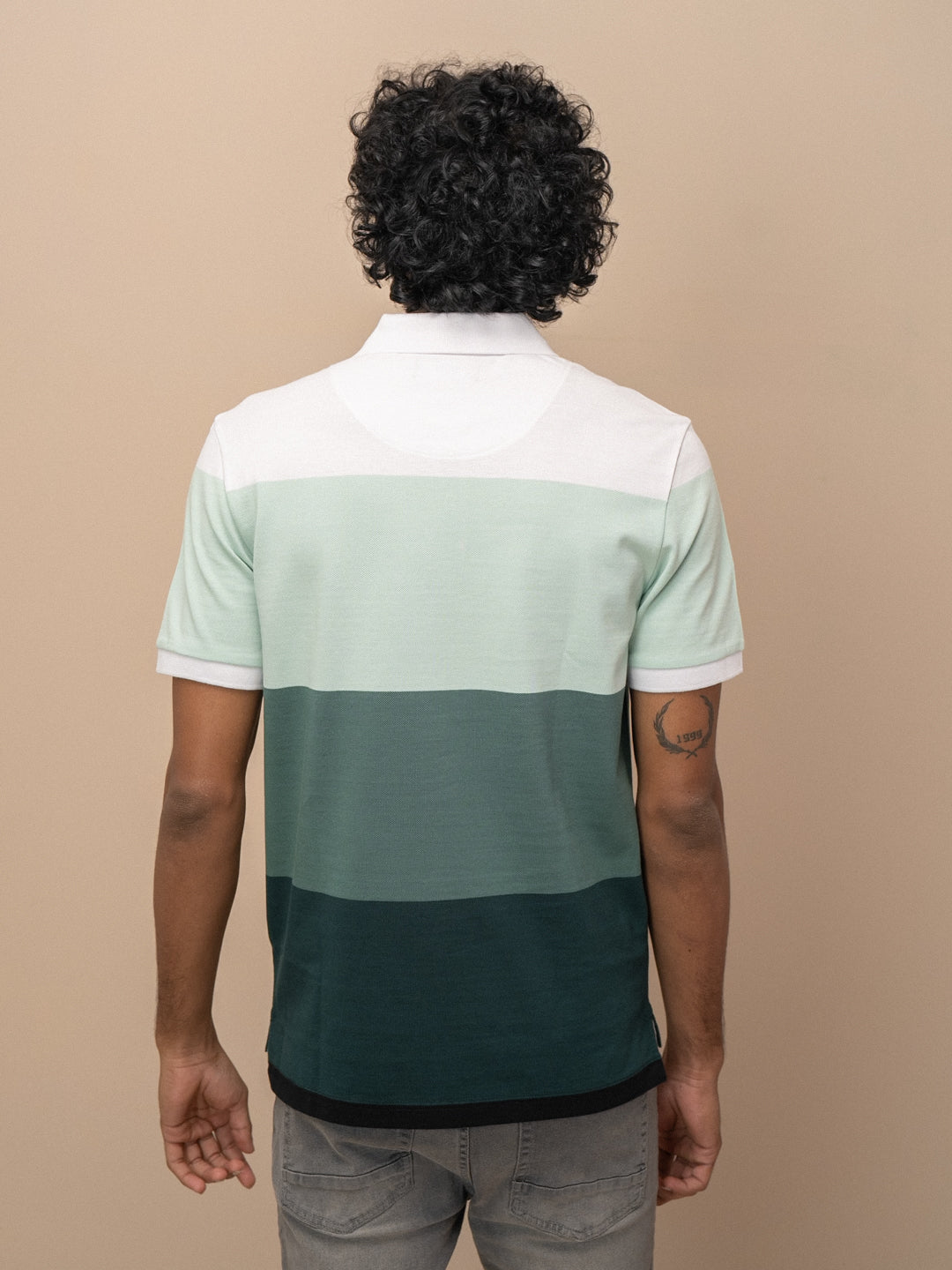 Men Smart Fit Engineered Polo T-Shirt White with Green EN25