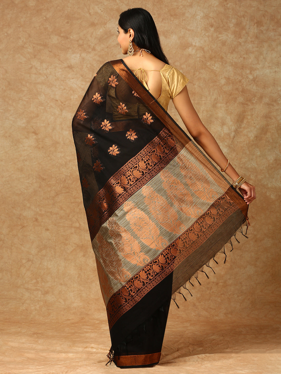 Women Semi Silk Saree Black SS317