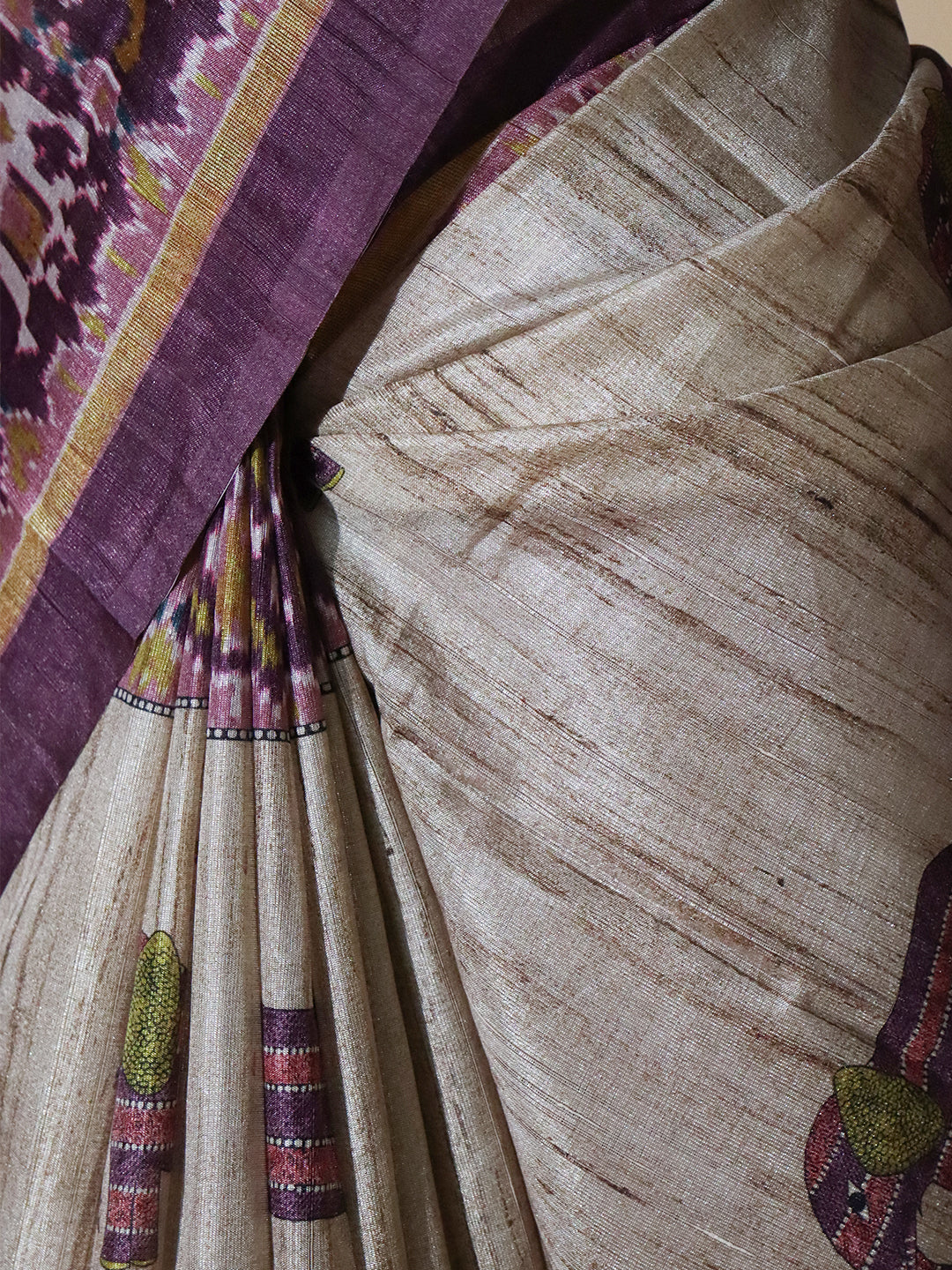 Women Brown with Purple Semi Tussar Printed Saree ST308
