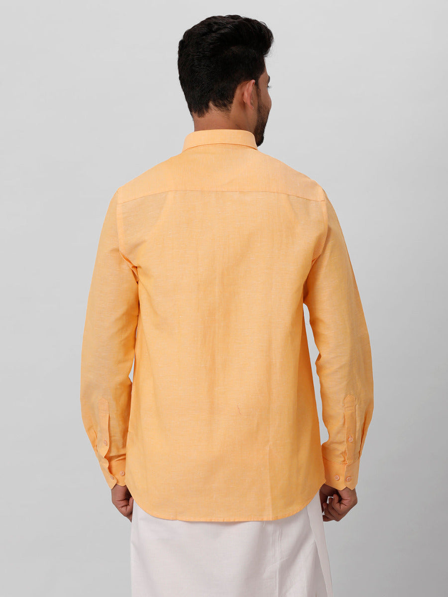 Mens Linen Cotton Formal Orange Full Sleeves Shirt LF8-Back view