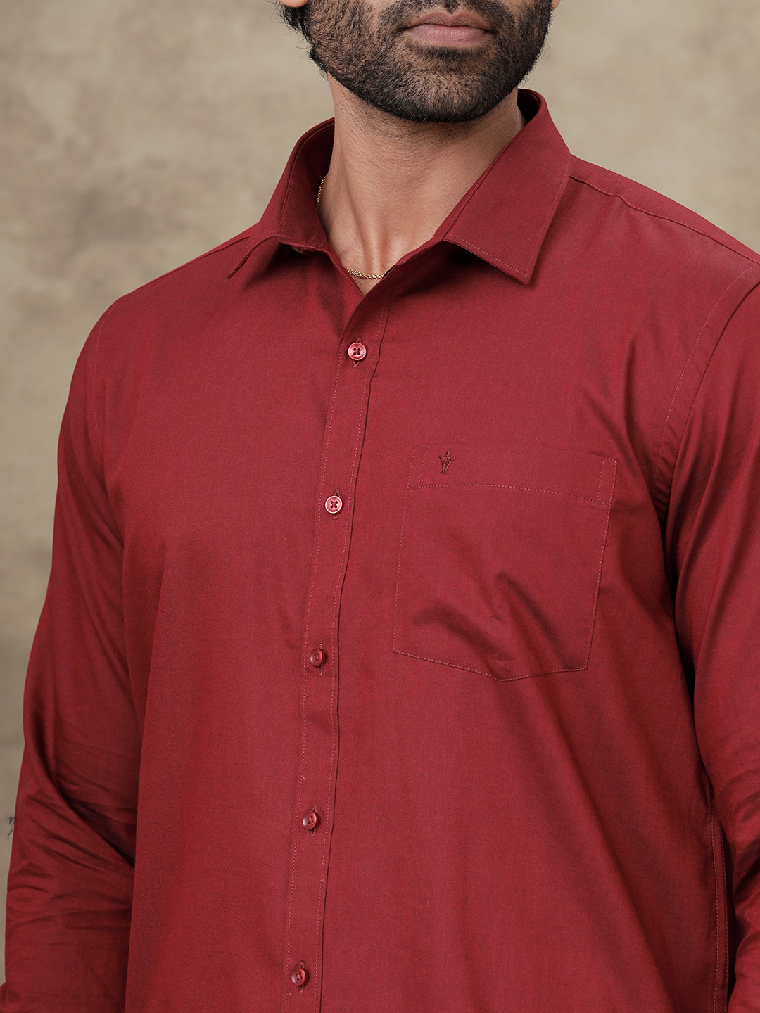 Men Dark Red Colour Shirt With Matching Border Dhoti Set Evolution