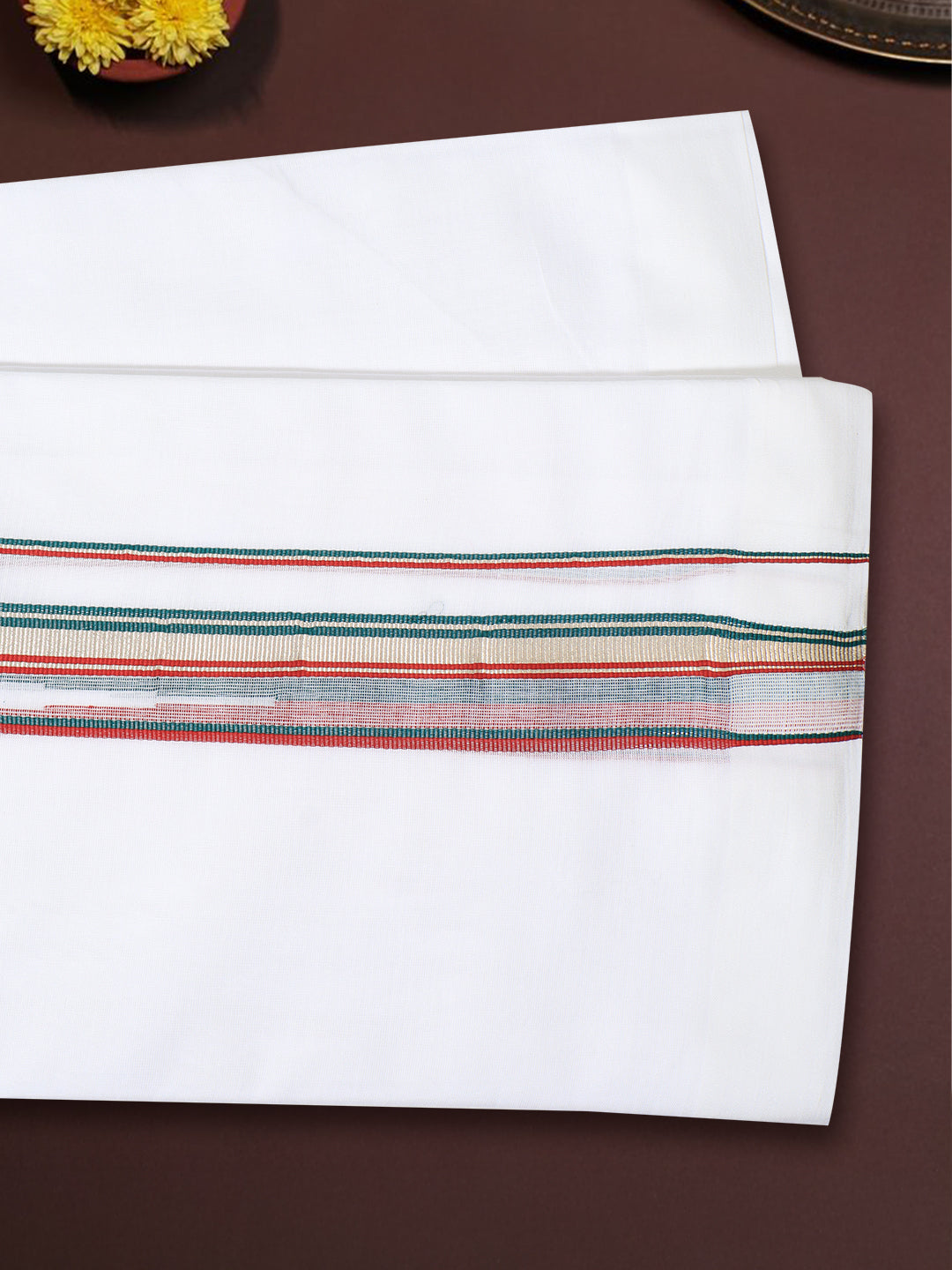 Men 100% Cotton Double Layer White Dhoti with Fancy Jari Border Luxury Club LCFJ08