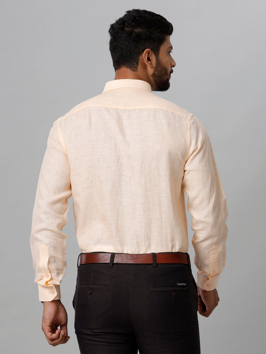 Mens Pure Linen Pale Orange Smart Fit Full Sleeves Shirt-Back view