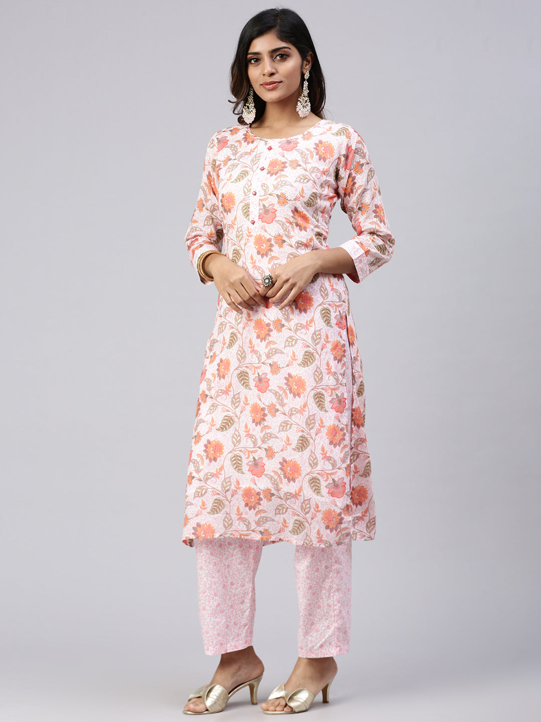 Women Cotton Embroidered Kurti Sets Pink EKS26