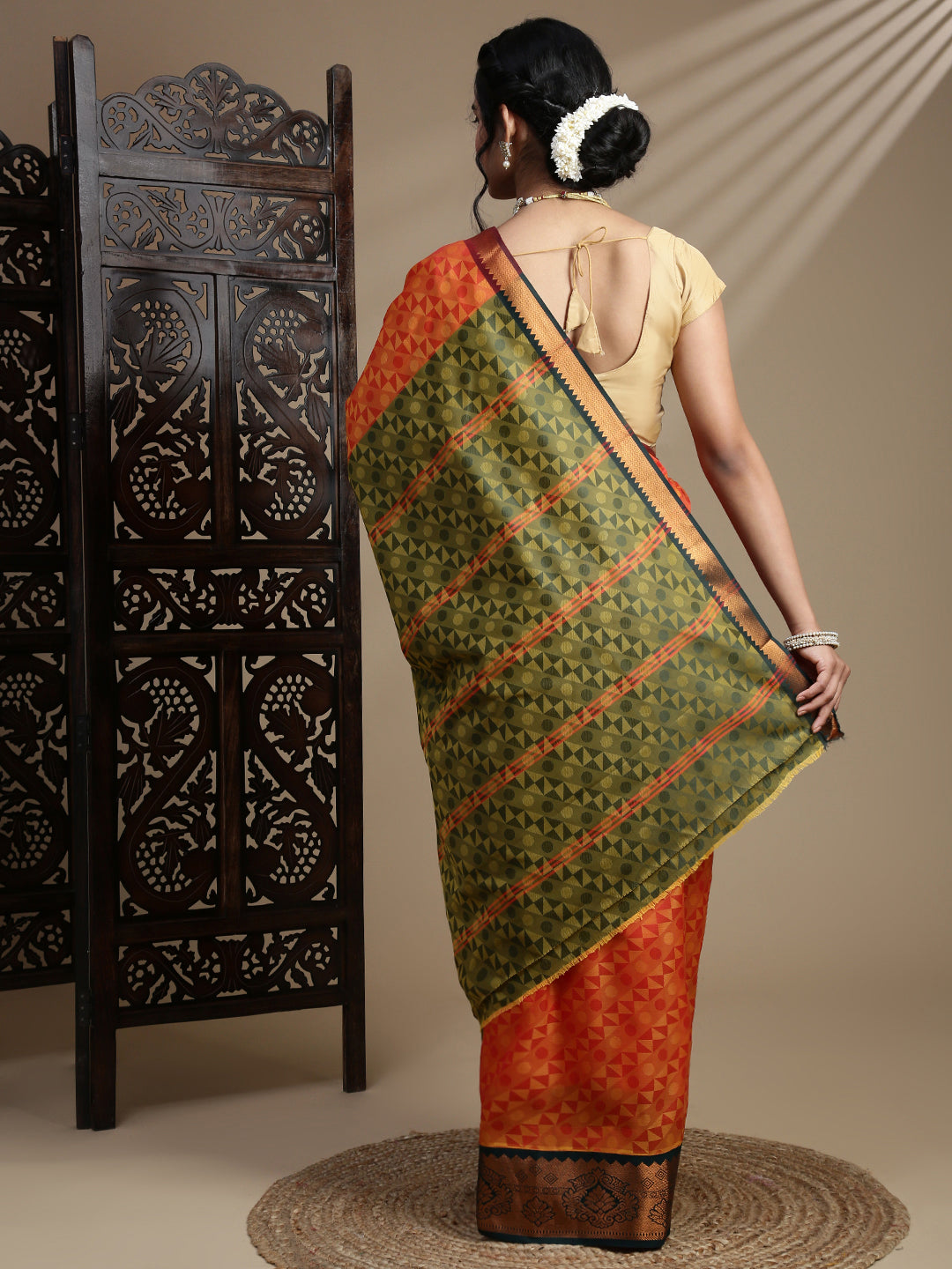 Women Orange Art Silk Saree ASS120