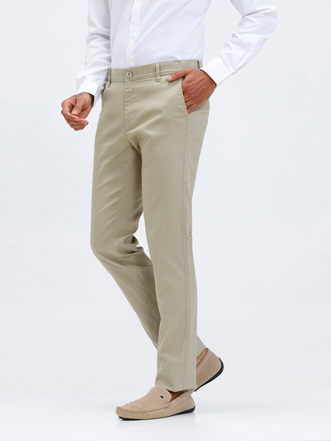 Men Linen Cotton Smart Fit Pant Light Olive