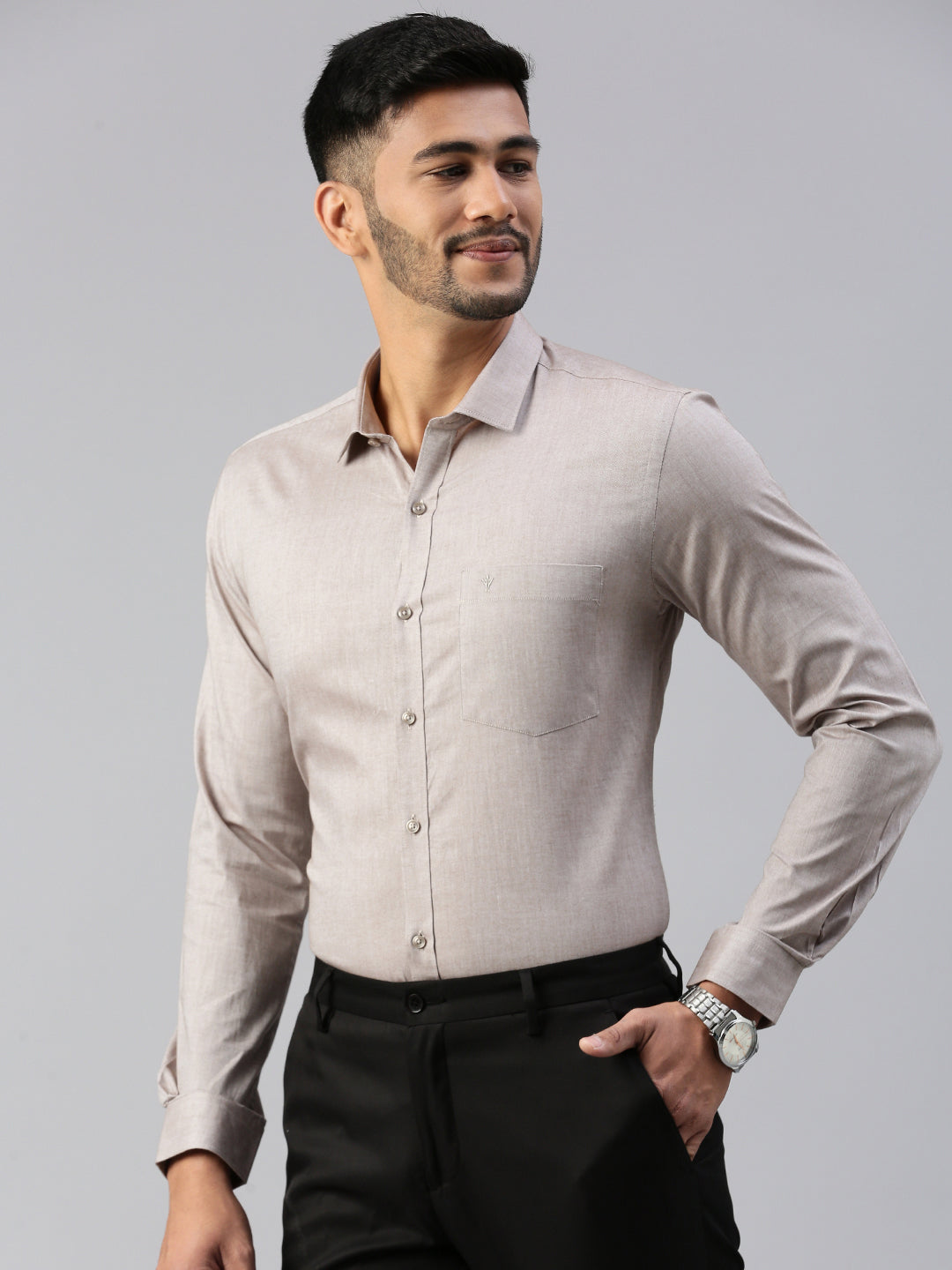 Men 100% Cotton Smart Fit Shirt Light Grey CL6 GD5