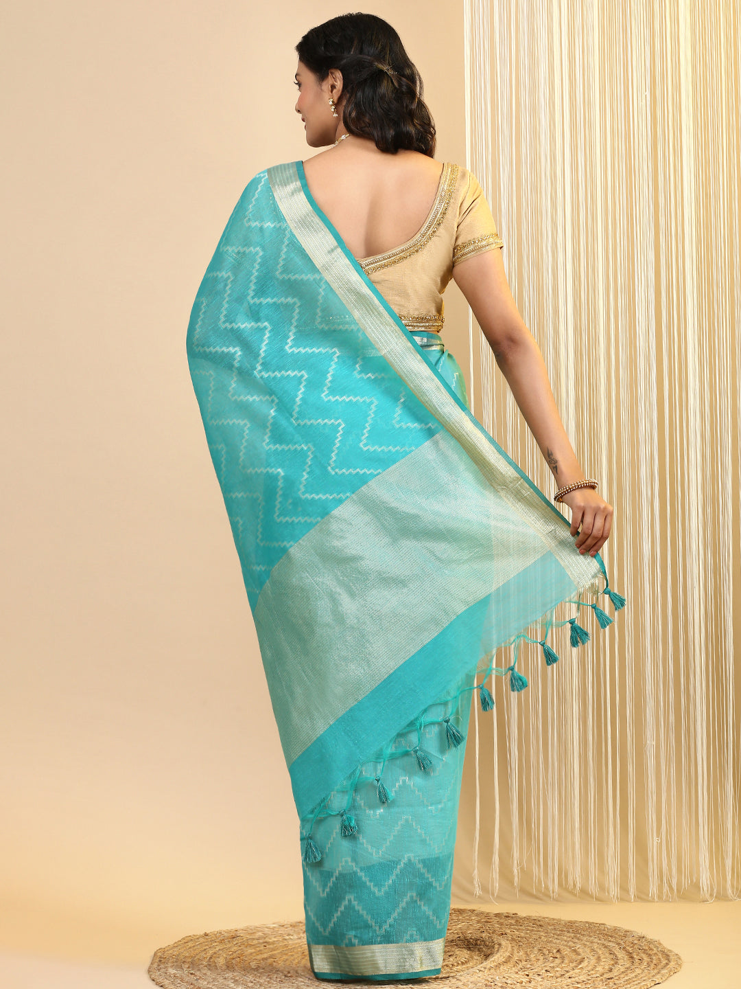 Women Semi Cotton Saree Green SCS101