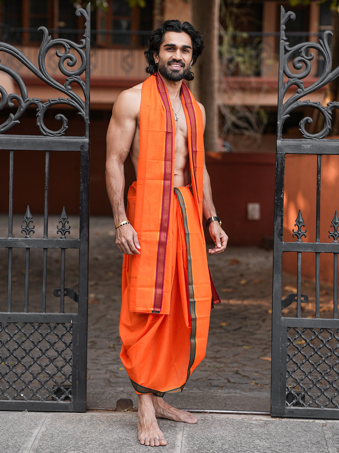 Men Panchakacham with Angavasthram Orange (9+5) Shreeman Pet