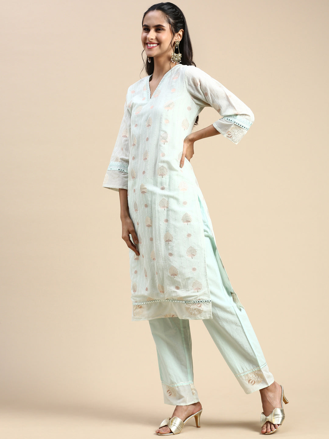 White Stitched Ladies Cotton Kurti Pant Set, Size : M, Xl, Pattern
