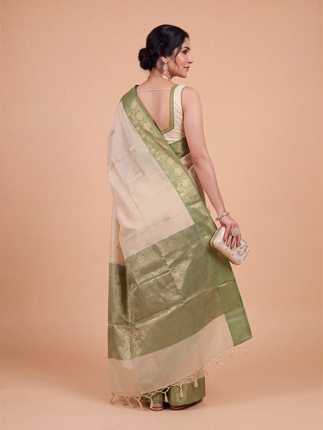 Women Light Brown Fancy Jaquard Saree FS05