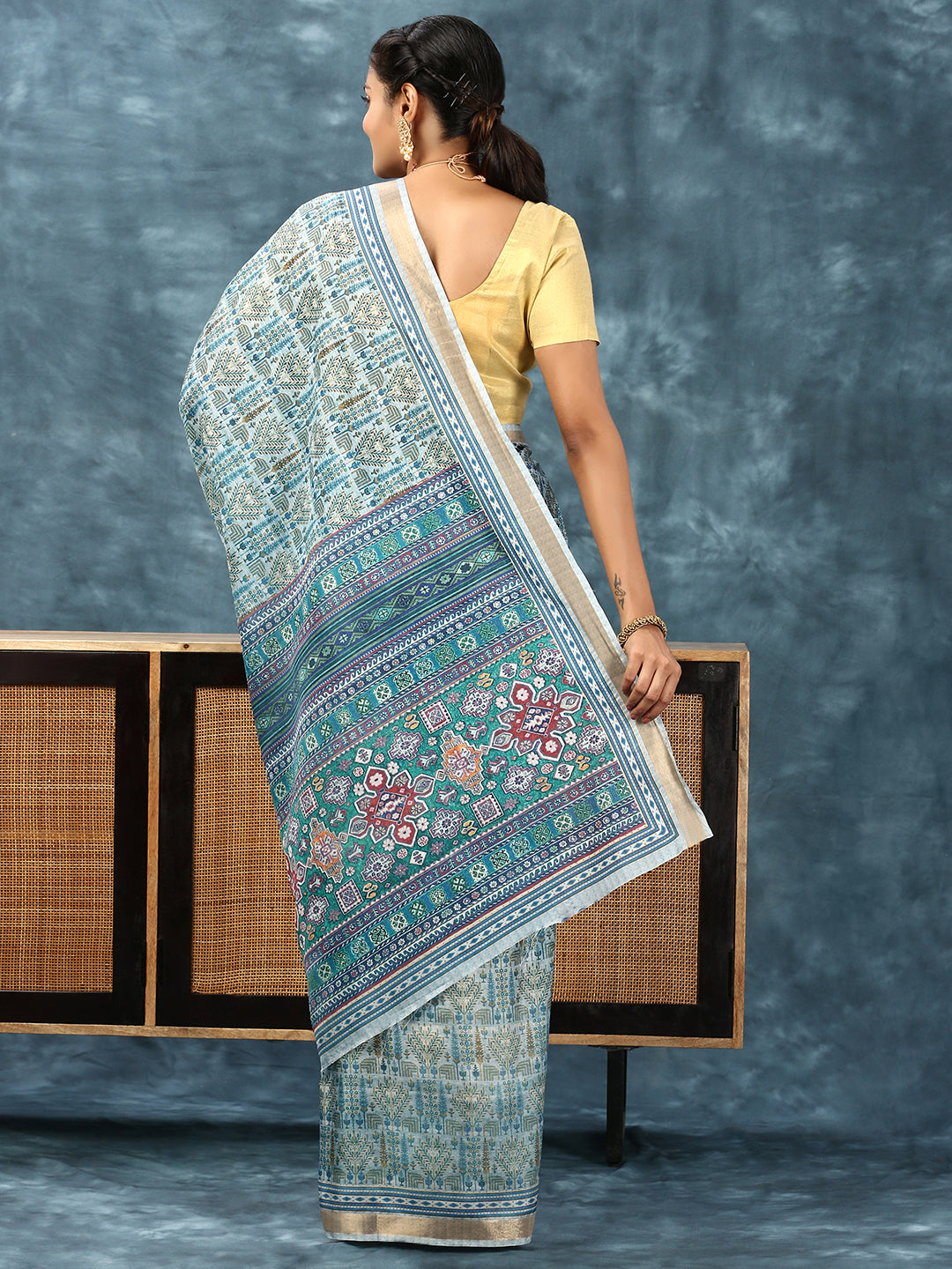 Women Semi Silk Print Saree Blue SS185