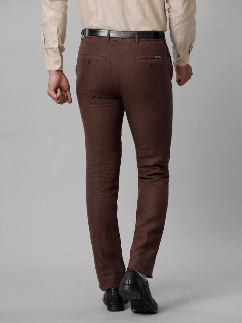 Mens Trim Fit Brown Linen Pant