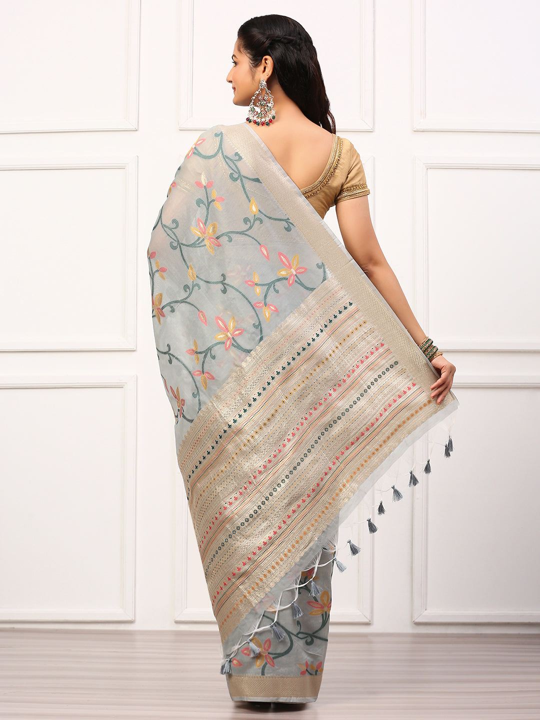 Women Semi Silk Saree Grey SS244