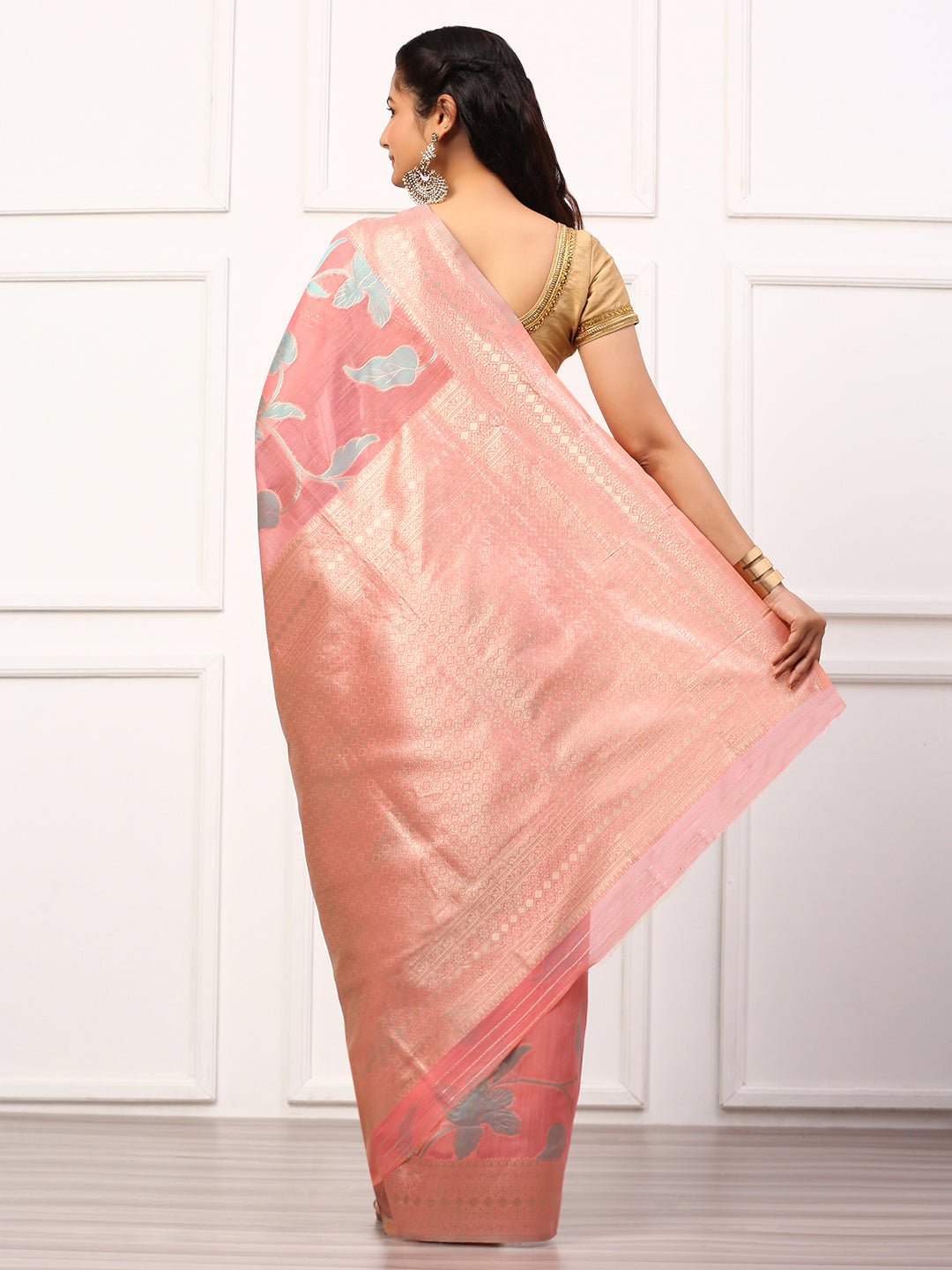 Women Semi Linen Weaving Saree Peach SL135