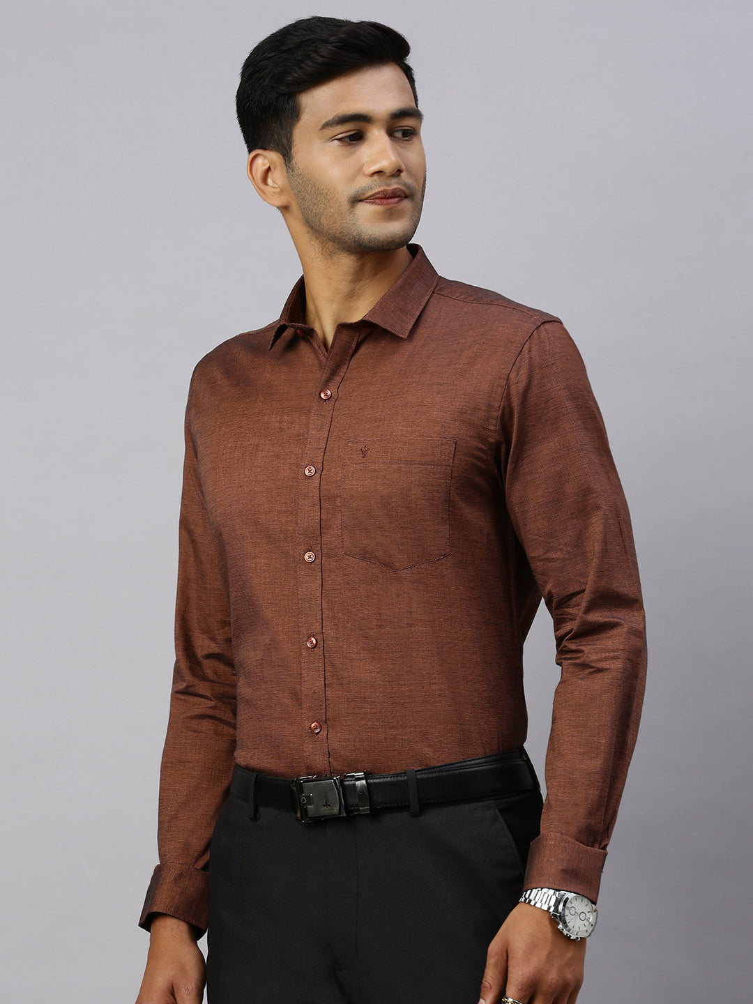 Mens Full Sleeve Smart Fit Louts Brown Classic Shirt