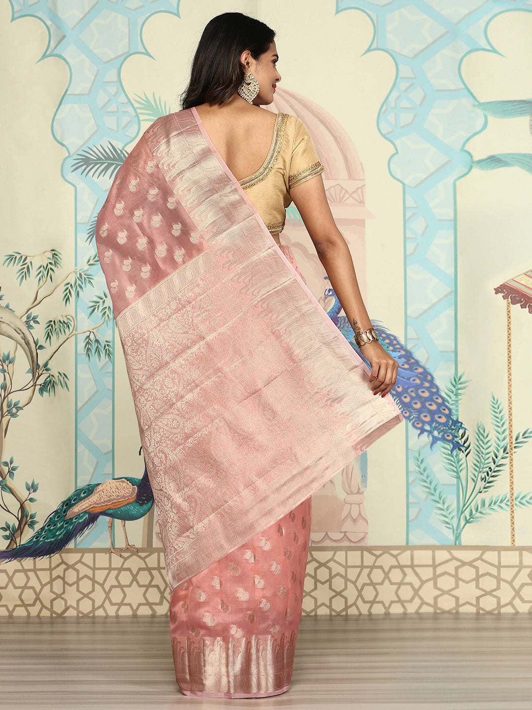 Women Semi Orgenza Weaving Saree Peach SOS14