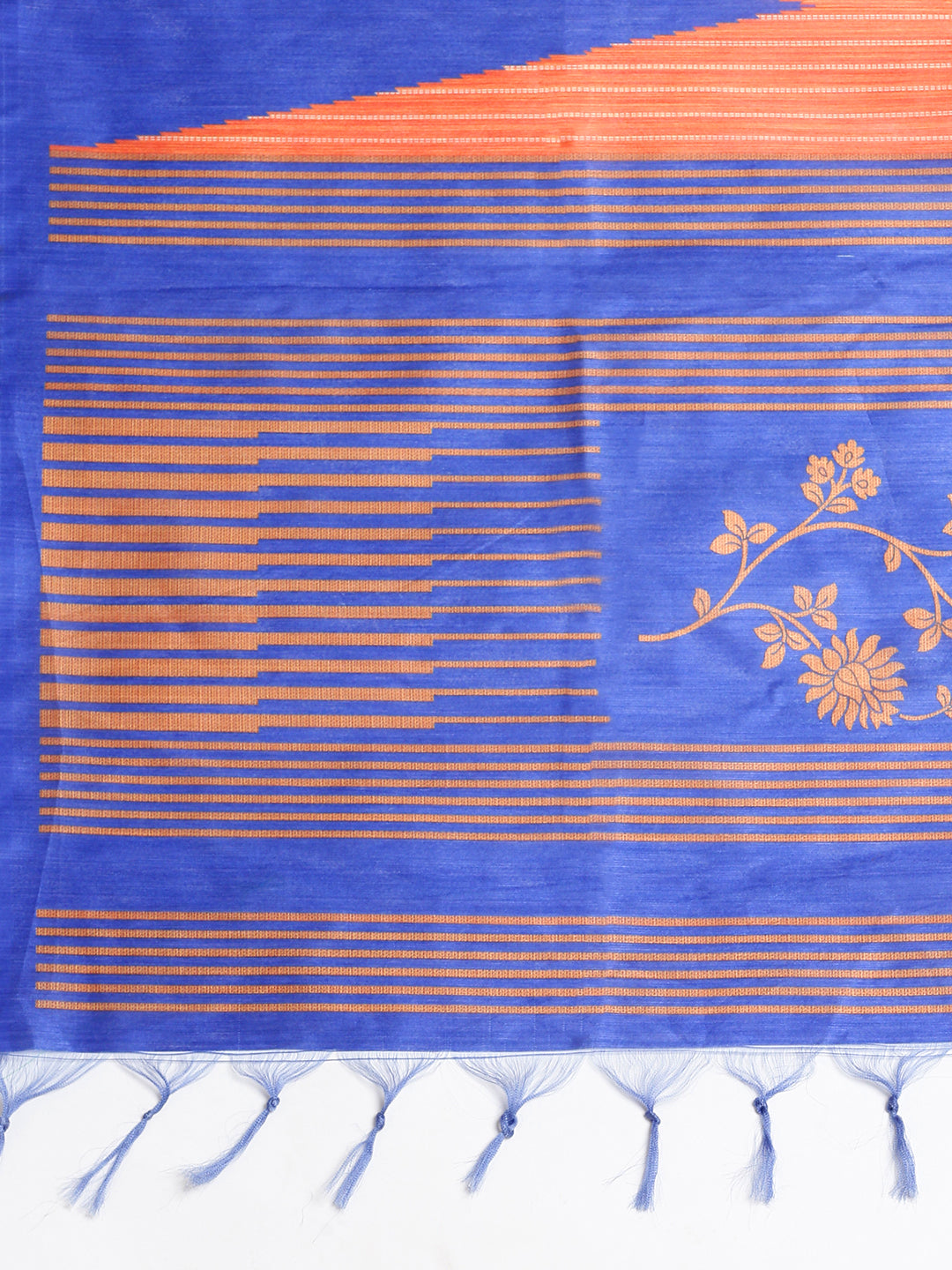 Women Semi Cotton Print Saree Blue SCS74