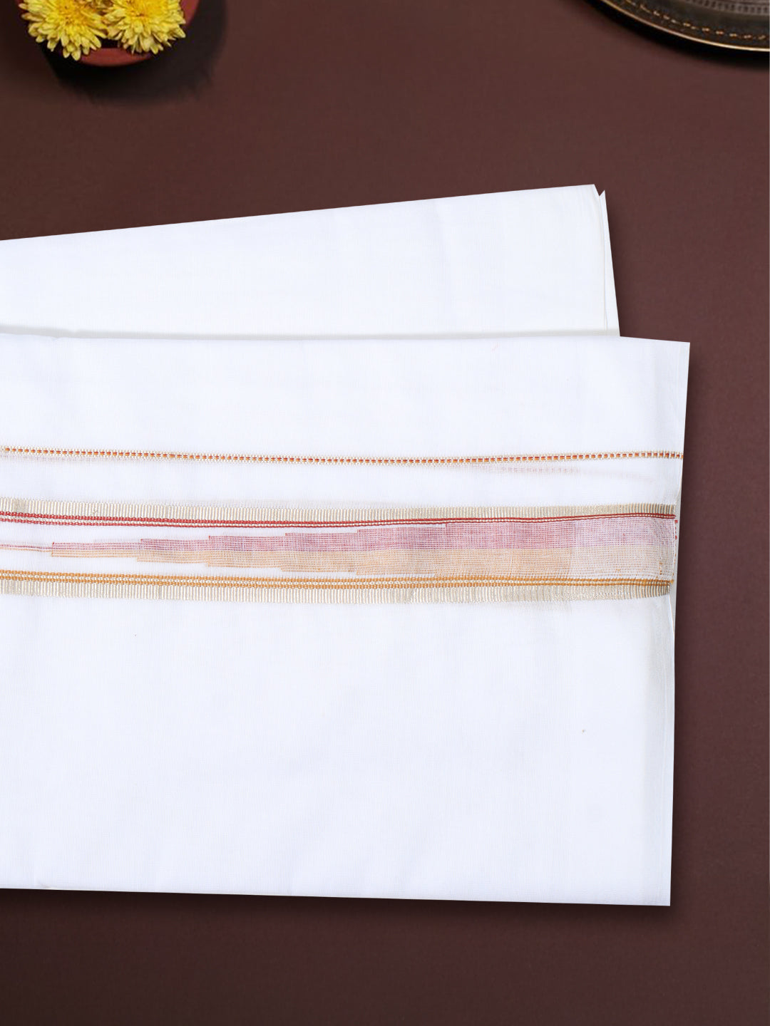 Men 100% Cotton Double Layer White Dhoti with Fancy Jari Border Luxury Club LCFJ09