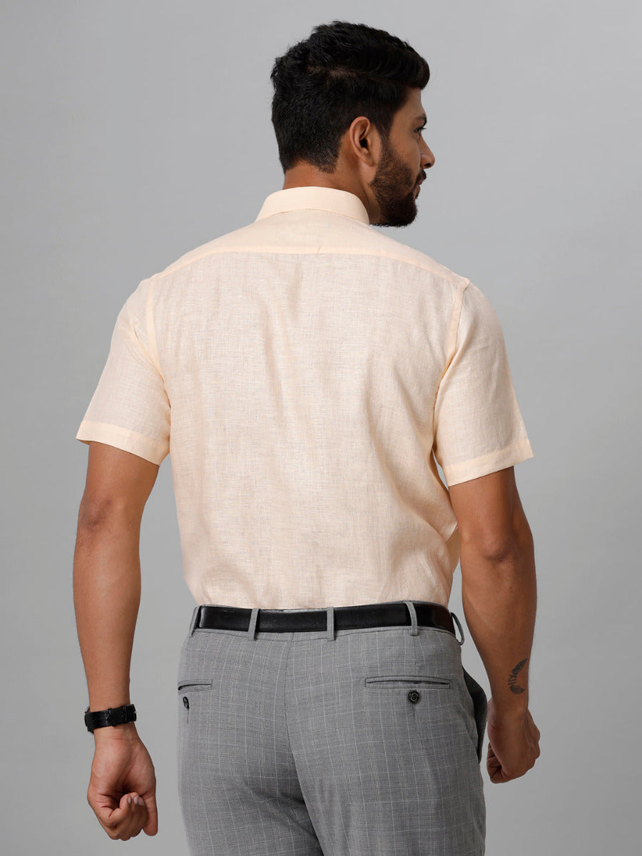 Mens Pure Linen Pale Orange Smart Fit Half Sleeves Shirt-Back view