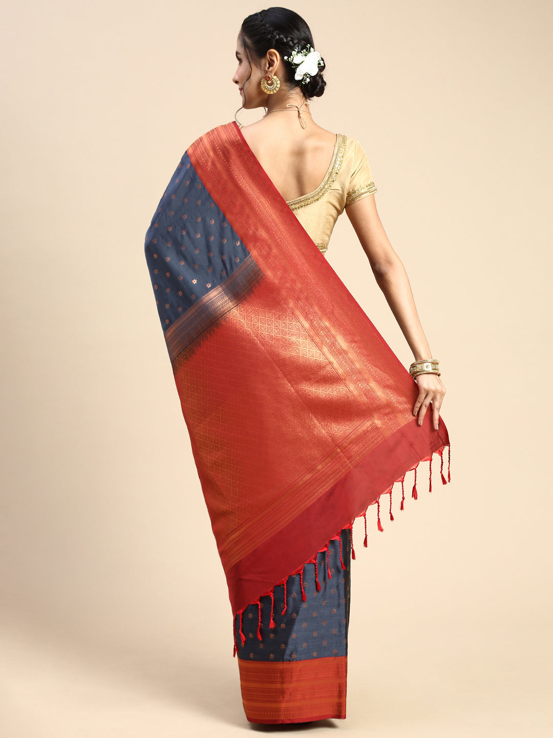 Wine Maroon Silk Foil Print Broad Border Saree |SARV160414