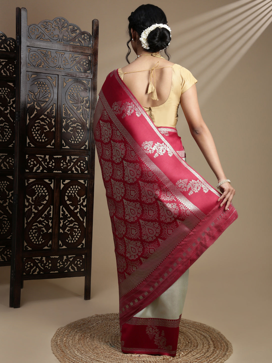 Women Moss Green Tissue Saree TS56