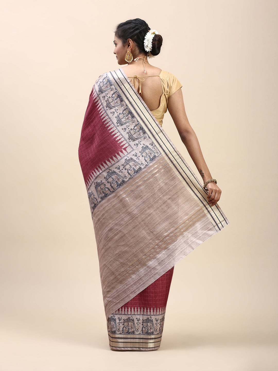 Women Semi Tussar Saree Red ST193