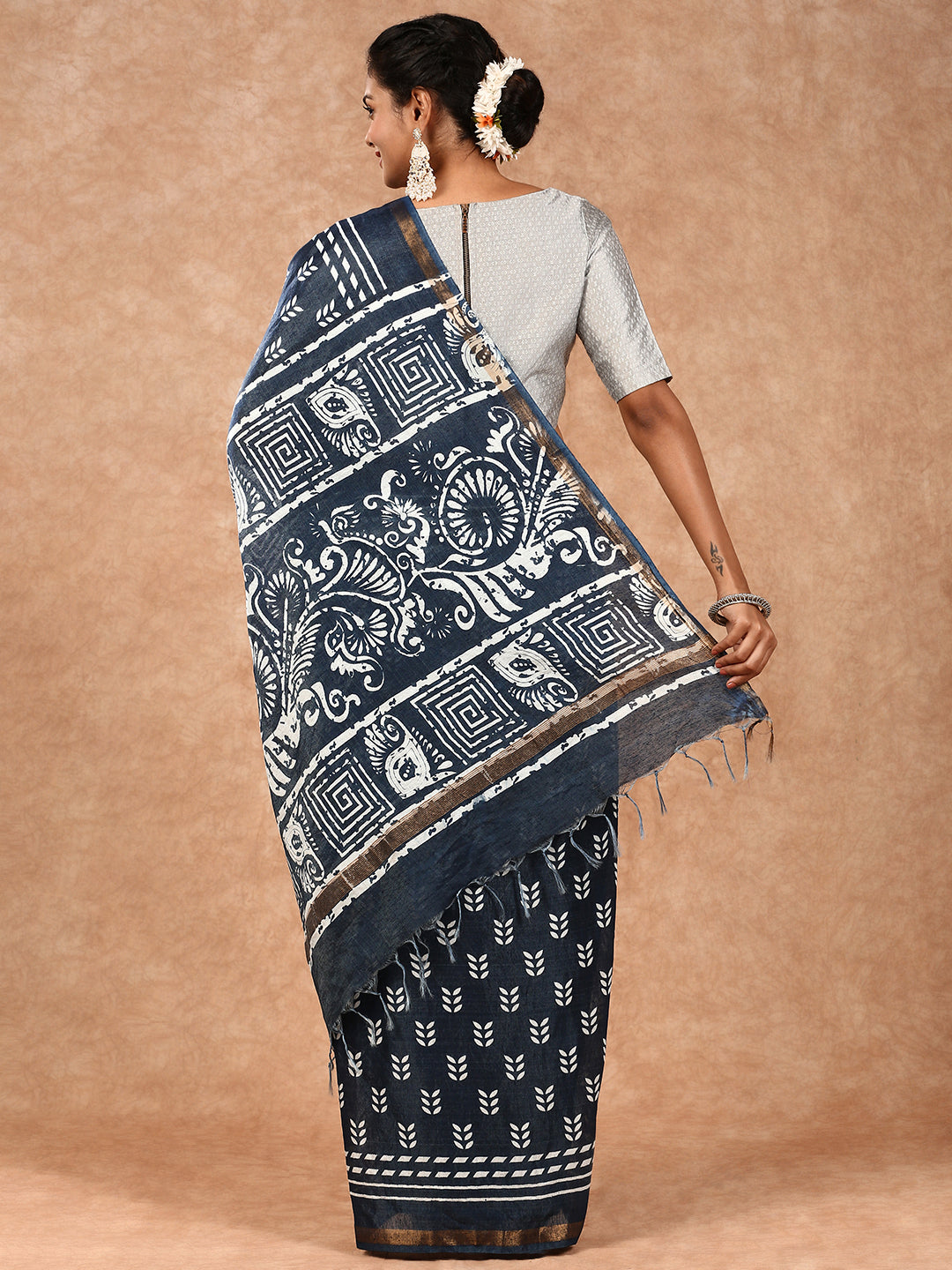 Women Semi Tussar Printed Saree Blue ST146