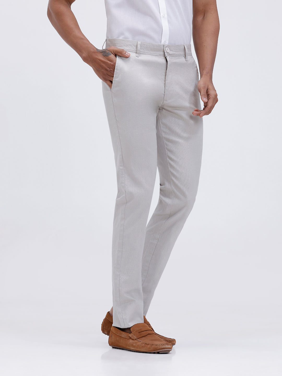 Men Linen Cotton Smart Fit Pant OffWhite