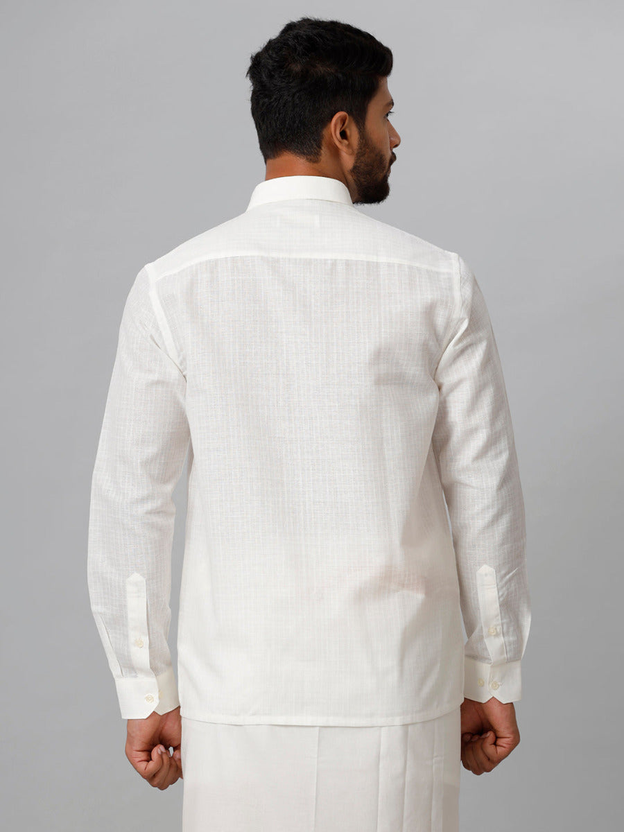 Mens Cotton Cream Shirt Full Sleeves Vivaham-Back view