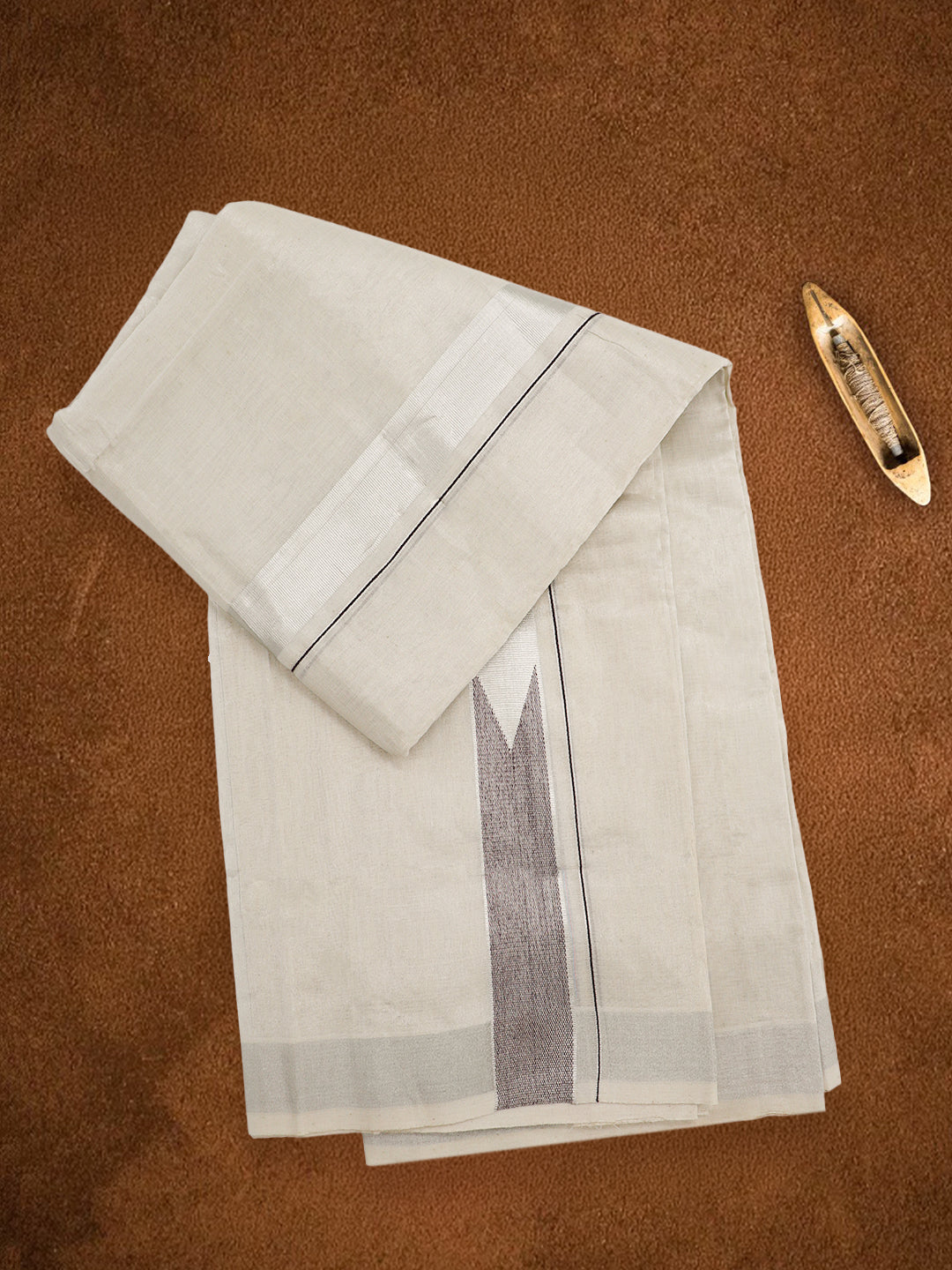 Men Premium Handloom Tissue Silver Dhoti with Fancy Jari Border HLM84