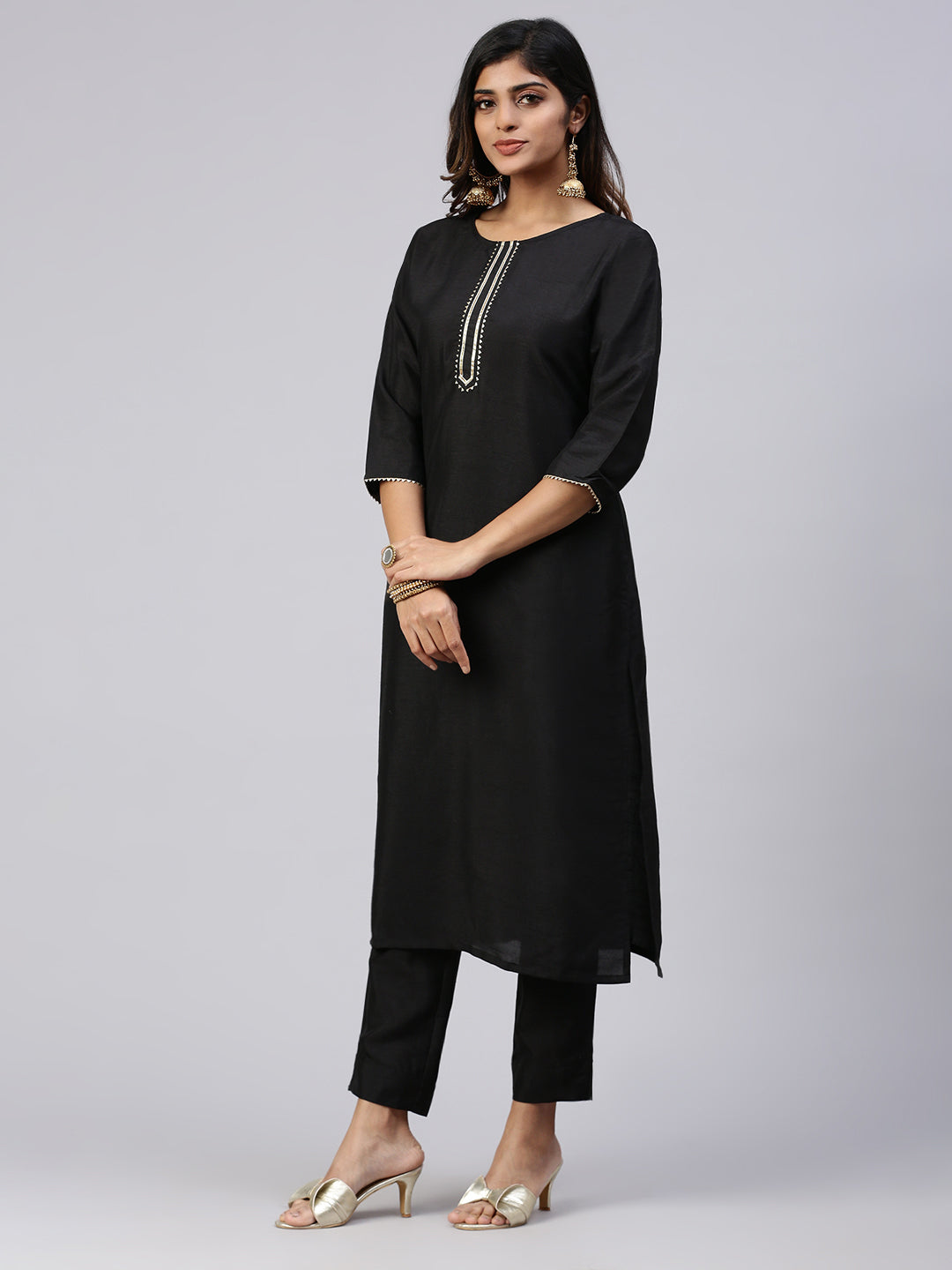 Women Cotton Embroidered Kurti Sets Black EKS29