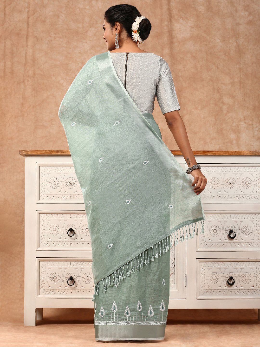 Womens Semi Silk Saree Green SS155