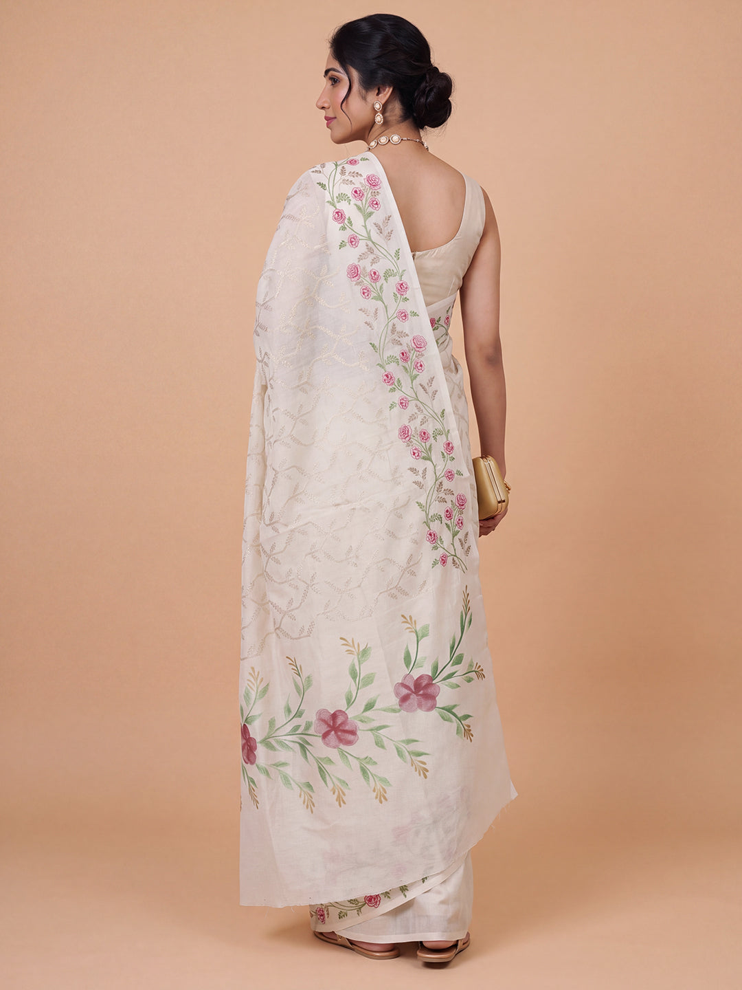 Women Spun Poly Off White Fancy Printed Saree FS01