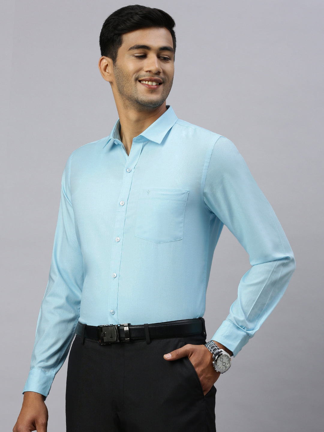 Mens Full Sleeve Smart Fit Mint Blue Classic Shirt