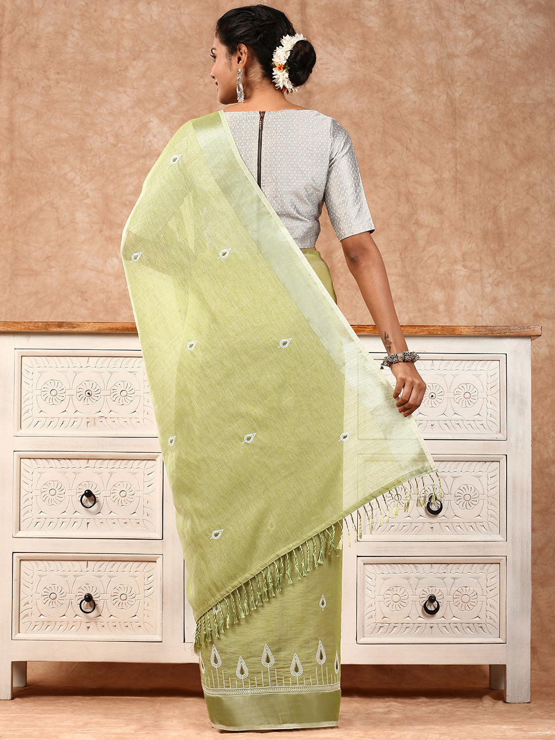 Womens Semi Silk Saree Green SS162