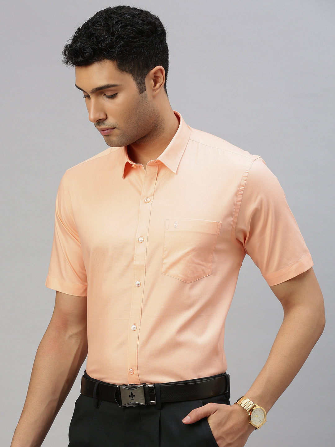 Men 100% Cotton Shirt Orange TW2