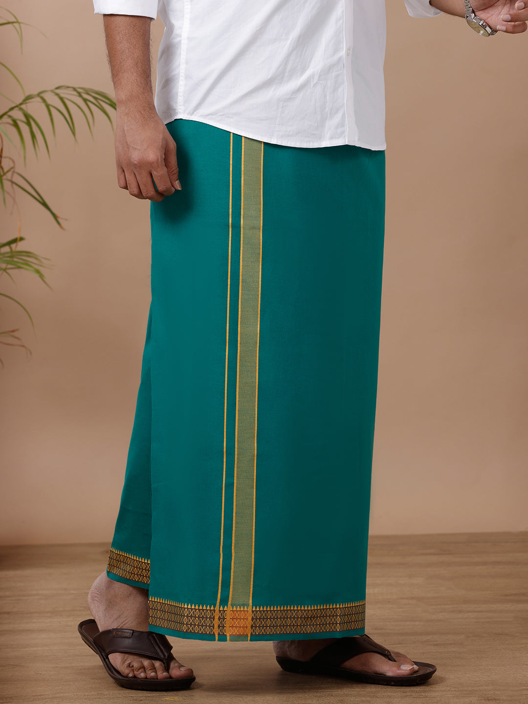 Men Fancy Border Dhoti Green Enchant Colour 2