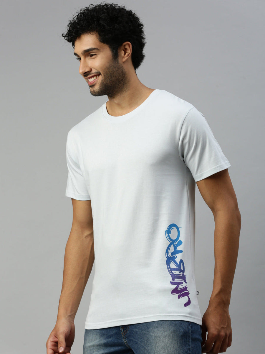 Light Blue Graphic Printed Round Neck Casual T-Shirt GT36-Side view