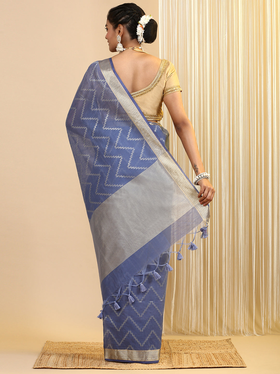 Women Semi Cotton Saree Blue SCS100