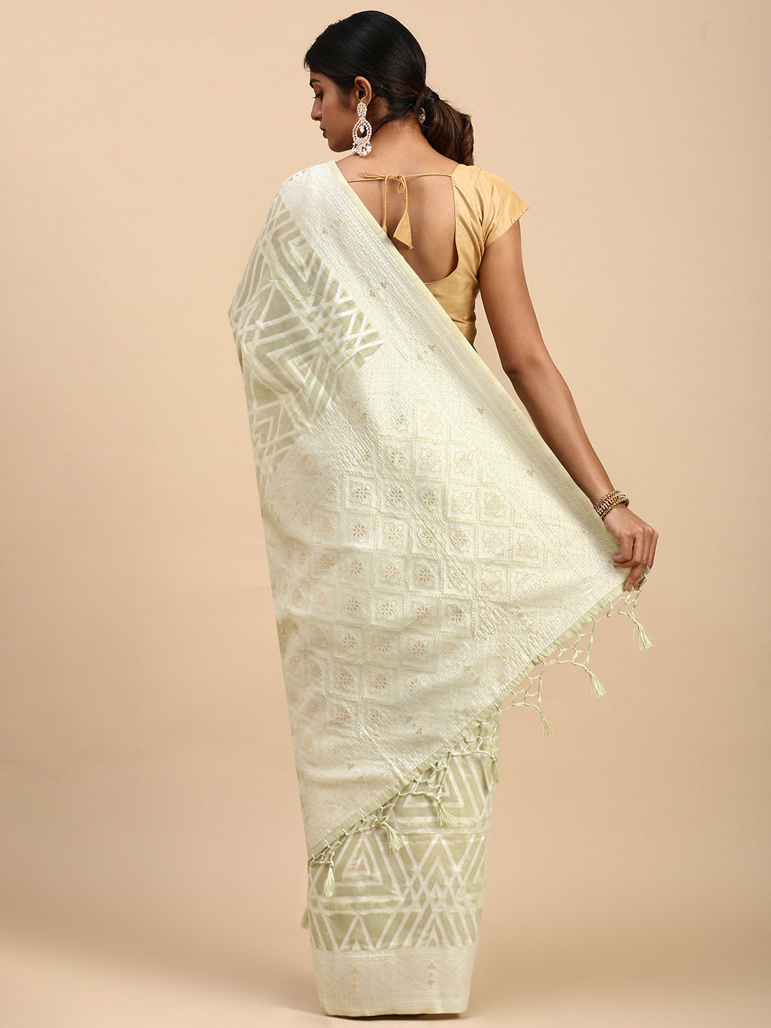 Women Semi Cotton Printed Saree Light Green SCS112