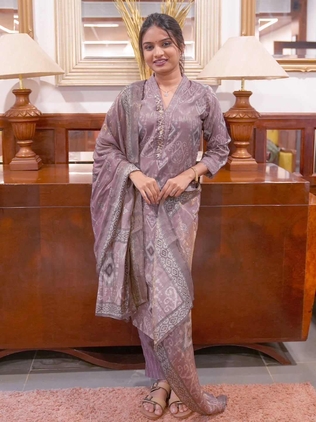 Women Dark Purple MM Silk Embroidery Kurti Set EKS105